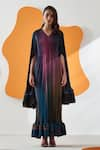 Buy_Pleats by Aruni_Pink Polyester Printed Gradient Lines Cape Open Neck Luna Maxi Dress With _at_Aza_Fashions