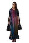 Pleats by Aruni_Pink Polyester Printed Gradient Lines Cape Open Neck Luna Maxi Dress With _at_Aza_Fashions