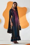 Buy_Pleats by Aruni_Pink Polyester Printed Gradient Lines Cape Open Neck Luna Maxi Dress With 