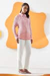 Buy_Pleats by Aruni_Pink Polyester Solid Collar Toteme Pleated Shirt _at_Aza_Fashions