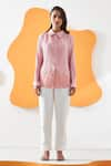 Buy_Pleats by Aruni_Pink Polyester Solid Collar Toteme Pleated Shirt _Online_at_Aza_Fashions