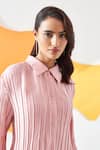 Pleats by Aruni_Pink Polyester Solid Collar Toteme Pleated Shirt _at_Aza_Fashions