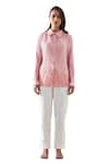 Buy_Pleats by Aruni_Pink Polyester Solid Collar Toteme Pleated Shirt 