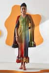 Buy_Pleats by Aruni_Yellow Polyester Printed Gradient Lines Cape Luna Pattern Maxi Dress With _at_Aza_Fashions