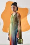 Pleats by Aruni_Yellow Polyester Printed Gradient Lines Cape Luna Pattern Maxi Dress With _at_Aza_Fashions