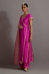 Deep Thee_Fuchsia Silk Hand Embroidered Zardozi V Neck Border Straight Angarkha Set_Online_at_Aza_Fashions