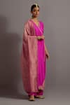 Buy_Deep Thee_Fuchsia Silk Hand Embroidered Zardozi V Neck Border Straight Angarkha Set_Online_at_Aza_Fashions