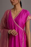 Shop_Deep Thee_Fuchsia Silk Hand Embroidered Zardozi V Neck Border Straight Angarkha Set_Online_at_Aza_Fashions