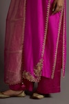 Deep Thee_Fuchsia Silk Hand Embroidered Zardozi V Neck Border Straight Angarkha Set_at_Aza_Fashions