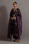 Deep Thee_Purple Chanderi Hand Embroidered Zardozi Notched V Phool Butti Kurta Set_Online_at_Aza_Fashions