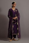 Shop_Deep Thee_Purple Chanderi Hand Embroidered Zardozi Notched V Phool Butti Kurta Set_Online_at_Aza_Fashions