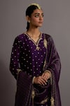 Deep Thee_Purple Chanderi Hand Embroidered Zardozi Notched V Phool Butti Kurta Set_at_Aza_Fashions