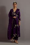 Deep Thee_Purple Chanderi Hand Embroidered Zari V Neck Guccha Jaal Angarkha Set_Online_at_Aza_Fashions