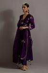 Buy_Deep Thee_Purple Chanderi Hand Embroidered Zari V Neck Guccha Jaal Angarkha Set_Online_at_Aza_Fashions
