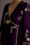 Buy_Deep Thee_Purple Chanderi Hand Embroidered Zari V Neck Guccha Jaal Angarkha Set