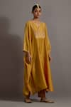 Shop_Deep Thee_Yellow Chanderi Hand Embroidered Zari Notched Yoke Kaftan With Pant_Online_at_Aza_Fashions