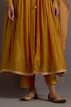 Deep Thee_Yellow Chanderi Hand Embroidered Jaal Scoop Yoke Angarkha Anarkali Set_Online_at_Aza_Fashions