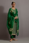 Shop_Deep Thee_Green Chanderi Hand Embroidered Zardozi Round And Pearl Kurta Set_Online_at_Aza_Fashions