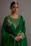 Deep Thee_Green Chanderi Hand Embroidered Zardozi Round And Pearl Kurta Set_at_Aza_Fashions