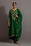 Buy_Deep Thee_Green Chanderi Hand Embroidered Zardozi Scalloped Phool Pathi A-line Kurta Set _at_Aza_Fashions