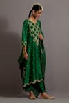 Shop_Deep Thee_Green Chanderi Hand Embroidered Zardozi Scalloped Phool Pathi A-line Kurta Set_Online_at_Aza_Fashions