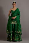 Shop_Deep Thee_Green Silk Hand Embroidered Zari Scoop Guccha Jaal Kurta Sharara Set_Online_at_Aza_Fashions