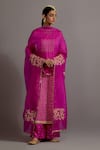 Buy_Deep Thee_Fuchsia Silk Hand Embroidered Zardozi Round Striped Kurta Pant Set_at_Aza_Fashions