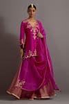 Buy_Deep Thee_Fuchsia Silk Hand Embroidered Zardozi Cutwork V Phool Patti Kurta Sharara Set _at_Aza_Fashions