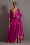 Deep Thee_Fuchsia Silk Hand Embroidered Zardozi Cutwork V Phool Patti Kurta Sharara Set_Online_at_Aza_Fashions