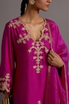 Deep Thee_Fuchsia Silk Hand Embroidered Zardozi Cutwork V Phool Patti Kurta Sharara Set _at_Aza_Fashions