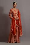 Deep Thee_Orange Chanderi Hand Embroidered Floral Appliques Round Kurta Sharara Set_Online_at_Aza_Fashions