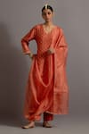 Buy_Deep Thee_Orange Silk Hand Embroidered Zardozi V Neck Kurta Set_at_Aza_Fashions