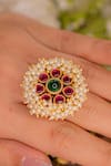 Buy_Ekathva Jaipur_White Pearls Roha Embellished Ring _at_Aza_Fashions