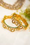 Shop_Ekathva Jaipur_Emerald Green Polki Stone Mihika Studded Pacheli Bangles-Set of 2 _at_Aza_Fashions