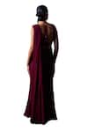 Buy_Angad Singh_Wine Georgette Embroidered Sequin Plunging Leaf Pre-draped Saree With Blouse 