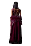 Angad Singh_Wine Organza Embroidered Sequin V Neck Cape Sharara Set _at_Aza_Fashions