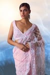 Shop_Angad Singh_Pink Net Embroidered Bugle Bead V Neck Jaal Work Saree With Blouse_Online_at_Aza_Fashions