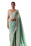 Angad Singh_Green Tissue Embroidery Sequin Sweetheart Neck Azura Crest Saree Set_Online_at_Aza_Fashions