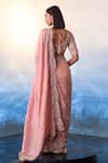 Shop_Angad Singh_Peach Tissue Embroidery Sequin Leaf Neck Starla Bloom Saree Set _at_Aza_Fashions