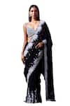 Angad Singh_Black Georgette Embroidery Sequin Sweetheart Neck Periwinkle Agate Saree Set _Online_at_Aza_Fashions