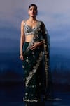 Buy_Angad Singh_Green Net Embroidery Leather Applique Sweetheart Neck Martian Floris Saree Set _at_Aza_Fashions