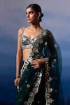 Buy_Angad Singh_Green Net Embroidery Leather Applique Sweetheart Neck Martian Floris Saree Set _Online_at_Aza_Fashions