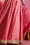 Mustard Moon by Neyha and Vrinda_Pink Banarasi Embroidered Geometric Woven V Neck Blouse Lehenga Set_at_Aza_Fashions