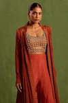 Neha Khullar_Orange Viscose Chinon Print Floral Butti Blouse Scoop Neck Jacket Sharara Set _Online_at_Aza_Fashions