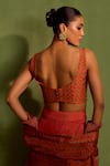 Neha Khullar_Orange Viscose Chinon Print Floral Butti Blouse Scoop Neck Jacket Sharara Set_at_Aza_Fashions