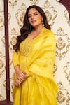Buy_Label Earthen_Yellow Cotton Mul Embroidered Floral V Neck Amaltaas Anarkali And Sharara Set