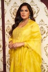 Shop_Label Earthen_Yellow Cotton Mul Embroidered Floral V Neck Amaltaas Anarkali And Sharara Set
