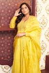 Label Earthen_Yellow Cotton Mul Embroidered Floral V Neck Amaltaas Anarkali And Sharara Set_Online