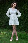 Buy_Verano by Tanya_White Cotton Linen Printed Floral V-neck Emma Mini Dress _at_Aza_Fashions