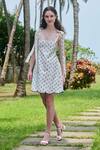 Buy_Verano by Tanya_White Cotton Linen Printed Floral Square Emma Tie Up Dress _at_Aza_Fashions